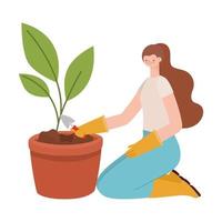 teen planting plants vector