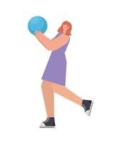 mujer con un vestido morado y jugar con una pelota vector