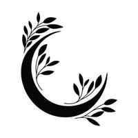 tatuaje minimalista de la luna con plantas. vector