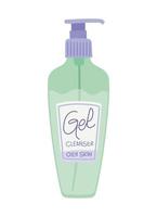 gel cleanser in a gree bottle with only skin lettering vector