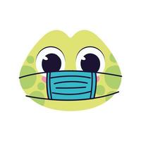 cute turtle with safety mask on a white background vector