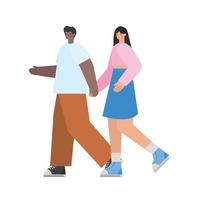 man and woman grabbing hands over a white background vector