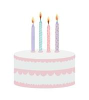 Tarta de cumpleaños con velas de diferentes colores sobre un fondo blanco. vector