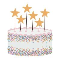 Tarta de cumpleaños con estrellas amarillas sobre un fondo blanco. vector