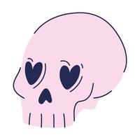 pink skull with eyes in heart shape vector