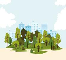 landscape with building, trees and roads vector