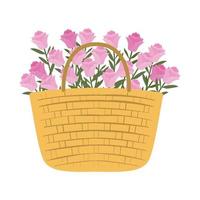 basket full of roses and leaves vector