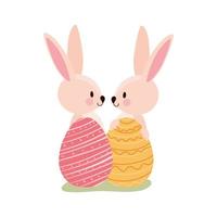 rabbits with two easter eggs vector
