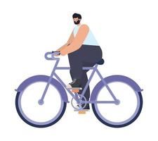 hombre sobre una bicicleta morada vector