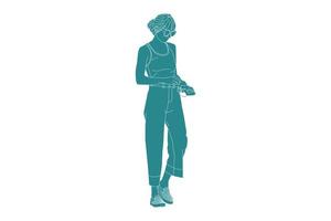 Ilustración vectorial de mujer casual en la calle lateral, estilo plano con contorno vector