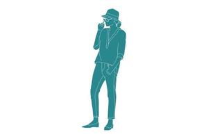 Vector illustration of casual woman posing on the sideroad, Flat style with outline