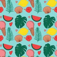 Summer tropical seamless pattern in hand drawn simple style. Vector isolated illustration