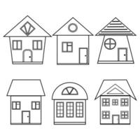 Set of houses of different architecture black outline coloring silhouette vector