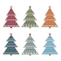 conjunto de coloridas plantillas de árboles de Navidad con adornos vector