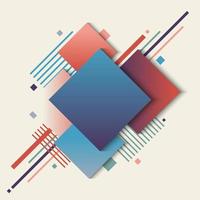 Abstract geometric squares blue and red gradient color with stripes lines elements on white background vector