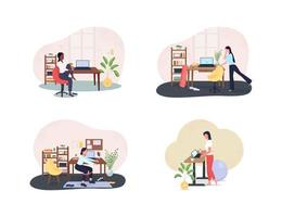 Workplace gym 2D vector web banner, poster set