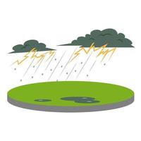 Thunderstorm in rural area cartoon vector illustration. Thunder and lightning. Heavy rain and hail. Extreme weather conditions. Calamity. Flat color natural disaster isolated on white background