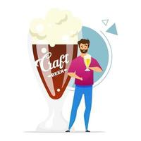 Ilustración de vector de color plano de consumidor de cerveza artesanal. microcervecería. pequeña cervecería. cervecero casero. hombre con una pinta de cerveza. maestro cervecero. personaje de dibujos animados aislado sobre fondo blanco