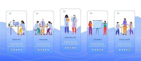 Science services onboarding mobile app screen vector template. Modern learning methods. Walkthrough website steps with flat characters. UX, UI, GUI smartphone cartoon interface concept