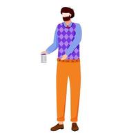 University professor with chemicals can flat vector illustration. Conducting lecture. Scientist explaining material. School science teacher isolated cartoon character on white background