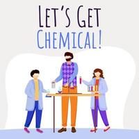 Lets get chemical social media post mockup. Children and chemistry experiments. Advertising web banner design template. Social media booster. Promotion poster, print ads with flat illustrations vector