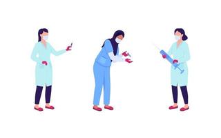 Women doctors with syringes flat color vector faceless character set