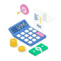 Revenue isometric color vector illustration. Annual financial report. Accounting and audit. Income calculation. Investment. Business planning. Tax calculation. 3d concept isolated on white background