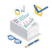 Business analytics isometric color vector illustration. Accounting and audit. Data analysis and statistics. Strategic management. Paperwork, report. Corporate strategy. 3d concept isolated on white