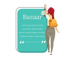 Bazaar buyer flat color vector character quote. Eastern marketplace, fair, souvenirs for tourist advertising. Citation blank frame template. Speech bubble. Quotation empty text box design