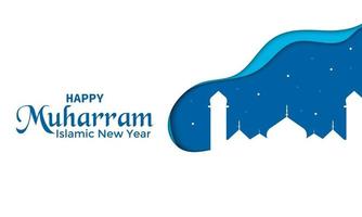 feliz muharram con mezquita en estilo papel vector