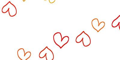 Light Orange vector pattern with colorful hearts.