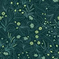 Emerald seamless background with green flowers and leaves vector