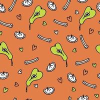 Doodle seamless pattern of sweet cream cakes and pears vector