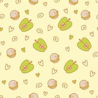 Doodle seamless pattern of cake macaroons and apples vector