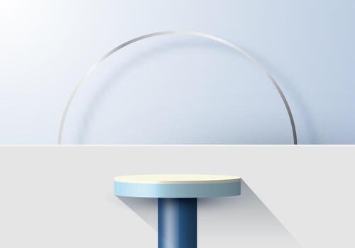 Podio azul realista 3d y anillo con fondo de pantalla de escena mínima de fondo vector
