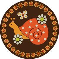 snails flowers and butterflies circle graphic vector