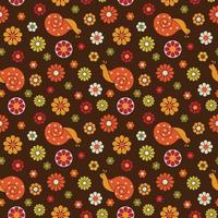 retro snails and flowers seamless pattern vector