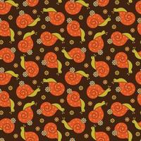 retro orange snails with daisy flowers seamless pattern vector