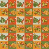 snails mushrooms flowers and butterflies seamless pattern vector