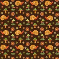 retro snail mushroom daisy seamless pattern vector