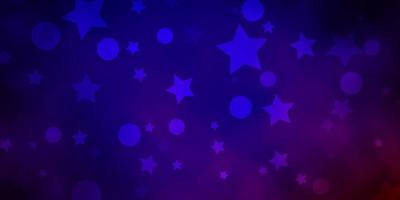 textura de vector azul oscuro, rojo con círculos, estrellas. Ilustración abstracta de brillo con gotas de colores, estrellas. textura para persianas, cortinas.