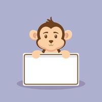 mono lindo que sostiene el tablero de texto en blanco vector