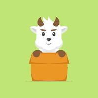 Cute Goat Playing Box Cartoon vector