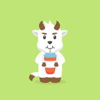 Cute Goat Drink Coffee Cartoon vector