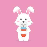 Cute Rabbit Drink Coffee Cartoon vector