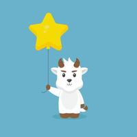 Cute Goat Holding Balloon Vector