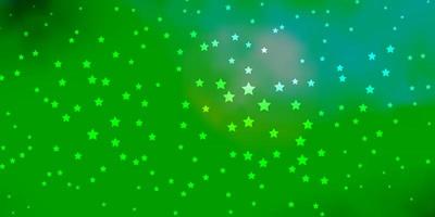 Plantilla de vector azul oscuro, verde con estrellas de neón. Ilustración colorida brillante con estrellas grandes y pequeñas. mejor diseño para su anuncio, cartel, banner.