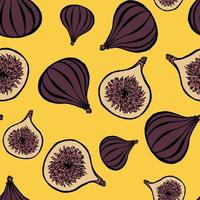 Seamless pattern with hand drawn fruits elements fig. Vegetarian wallpaper. For design packaging, textile, background, design postcards and posters. vector