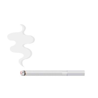 Realistic burning cigarette with smoke. Vector illustration isolated on white background.