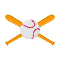 Ilustración de vector de composición de diseño de estilo plano de pelota y bates de béisbol aislado en signos de icono de fondo blanco. símbolos o emblema del béisbol del juego deportivo.